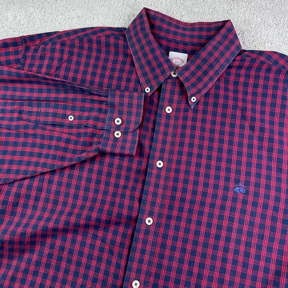 Brooks Brothers Shirt Mens XXL 2XL Red Blue Check 346 Regular Fit Button Down